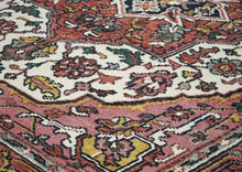 8x10 Pink, Ivory, Gold Color Hand Knotted Heriz Wool Traditional Oriental Rug