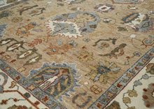 10x14 Tan, Ivory, Slate Color Hand Knotted Oushak Wool Arts and Crafts Oriental Rug