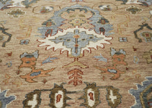 10x14 Tan, Ivory, Slate Color Hand Knotted Oushak Wool Arts and Crafts Oriental Rug