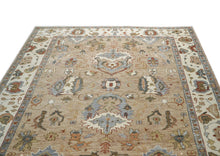 10x14 Tan, Ivory, Slate Color Hand Knotted Oushak Wool Arts and Crafts Oriental Rug