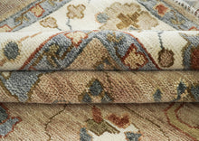 10x14 Tan, Ivory, Slate Color Hand Knotted Oushak Wool Arts and Crafts Oriental Rug