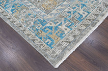 8x10 Gray, Aqua, Blue Color Hand Knotted Oushak Wool  Oriental Rug