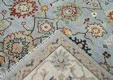 10x14 Blue, Ivory, Gold Color Hand Knotted Oushak Wool Arts and Crafts Oriental Rug