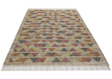 Multi Size Beige coral Gold Color Hand Woven Kilim Jute Southwestern Oriental Rug