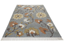 Multi Size Slate Blue Orange Color Hand Woven Kilim Jute Traditional Oriental Rug