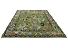 Multi Size Green Pink Navy Color Hand Knotted Oushak Wool Traditional Oriental Rug