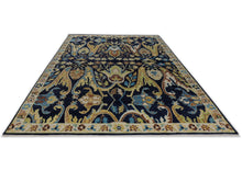 Multi Size Navy Mint Ivory Color Hand Knotted Oushak Wool  Oriental Rug