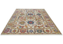 Multi Size Ivory Brown Aqua Color Hand Knotted Oushak Wool Traditional Oriental Rug