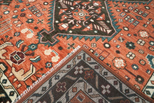 10x14 Burnt Orange, Dark Green, Teal Color Hand Knotted Oushak Wool  Oriental Rug