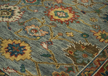 10x14 Blue, Burnt Orange, Gold Color Hand Knotted Oushak Wool Arts and Crafts Oriental Rug