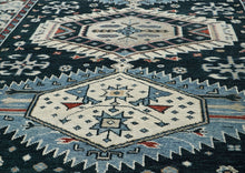 10x14 Dark Blue, Beige, Ivory Color Hand Knotted Oushak Wool Southwestern Oriental Rug