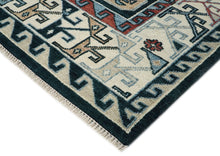 10x14 Dark Blue, Beige, Ivory Color Hand Knotted Oushak Wool Southwestern Oriental Rug