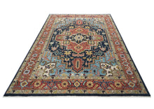 10x14 Navy, Rust, Lime Color Hand Knotted Oushak Wool  Oriental Rug