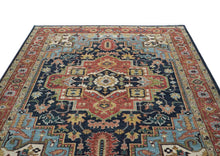 10x14 Navy, Rust, Lime Color Hand Knotted Oushak Wool  Oriental Rug