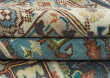 8x10 Blue, Ivory, Aqua Color Hand Knotted Oushak Wool Traditional Oriental Rug