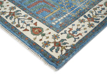 8x10 Blue, Ivory, Gold Color Hand Knotted Oushak Wool Transitional Oriental Rug