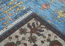 8x10 Blue, Ivory, Gold Color Hand Knotted Oushak Wool Transitional Oriental Rug