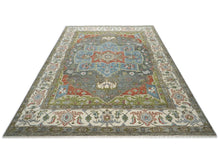 10x14 Gray, Blue, Lime Color Hand Knotted Oushak Wool  Oriental Rug