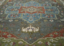 10x14 Gray, Blue, Lime Color Hand Knotted Oushak Wool  Oriental Rug