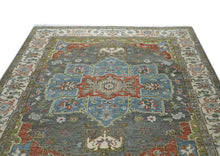 10x14 Gray, Blue, Lime Color Hand Knotted Oushak Wool  Oriental Rug