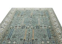 10x14 Aqua, Ivory, Tan Color Hand Knotted Oushak Wool Transitional Oriental Rug