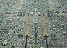 10x14 Aqua, Ivory, Tan Color Hand Knotted Oushak Wool Transitional Oriental Rug