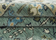 10x14 Aqua, Ivory, Tan Color Hand Knotted Oushak Wool Transitional Oriental Rug