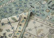 10x14 Aqua, Ivory, Tan Color Hand Knotted Oushak Wool Transitional Oriental Rug