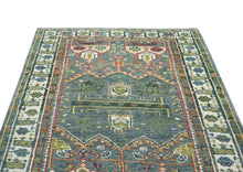 5x8 Teal, Ivory, Lime Color Hand Knotted Oushak Wool Transitional Oriental Rug
