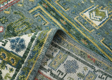 5x8 Teal, Ivory, Lime Color Hand Knotted Oushak Wool Transitional Oriental Rug