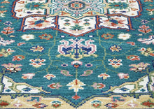 5x8 Turquoise, Ivory, Burnt Orange Go Color Hand Knotted Oushak Wool Traditional Oriental Rug