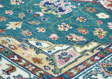 5x8 Turquoise, Ivory, Burnt Orange Go Color Hand Knotted Oushak Wool Traditional Oriental Rug