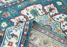 5x8 Turquoise, Ivory, Burnt Orange Go Color Hand Knotted Oushak Wool Traditional Oriental Rug