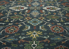 10x14 Dark Blue, Ivory, Green Color Hand Knotted Oushak Wool Arts and Crafts Oriental Rug