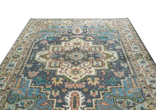 10x14 Blue, Ivory, Gray Color Hand Knotted Oushak Wool  Oriental Rug