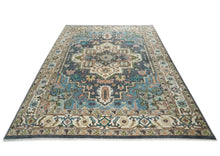 10x14 Blue, Ivory, Gray Color Hand Knotted Oushak Wool  Oriental Rug