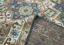 10x14 Blue, Ivory, Gray Color Hand Knotted Oushak Wool  Oriental Rug