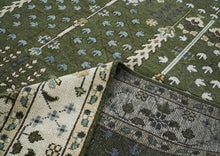 10x14 Green, Ivory, Tan Color Hand Knotted Oushak Wool Transitional Oriental Rug