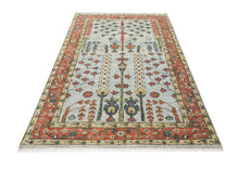 5x8 Gray, Blue, Burnt Orange Go Color Hand Knotted Oushak Wool Transitional Oriental Rug