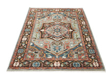 5x8 Mint, Teal, Brown Color Hand Knotted Oushak Wool Traditional Oriental Rug