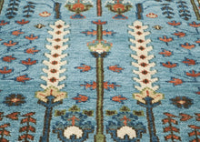 5x8 Blue, Burnt Orange, Ivory Color Hand Knotted Oushak Wool Transitional Oriental Rug