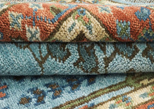 5x8 Blue, Burnt Orange, Ivory Color Hand Knotted Oushak Wool Transitional Oriental Rug