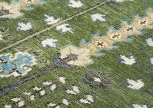 5x8 Green, Ivory, Blue Color Hand Knotted Oushak Wool Transitional Oriental Rug