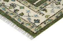 5x8 Green, Ivory, Blue Color Hand Knotted Oushak Wool Transitional Oriental Rug
