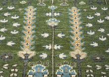 5x8 Green, Ivory, Blue Color Hand Knotted Oushak Wool Transitional Oriental Rug