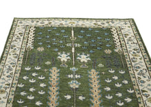 5x8 Green, Ivory, Blue Color Hand Knotted Oushak Wool Transitional Oriental Rug