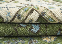 5x8 Green, Ivory, Blue Color Hand Knotted Oushak Wool Transitional Oriental Rug