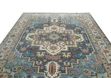 10x14 Blue, Ivory, Green Color Hand Knotted Oushak Wool  Oriental Rug