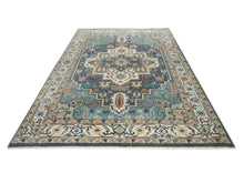 10x14 Blue, Ivory, Green Color Hand Knotted Oushak Wool  Oriental Rug