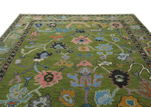 Multi Size Green Pink Navy Color Hand Knotted Oushak Wool Traditional Oriental Rug